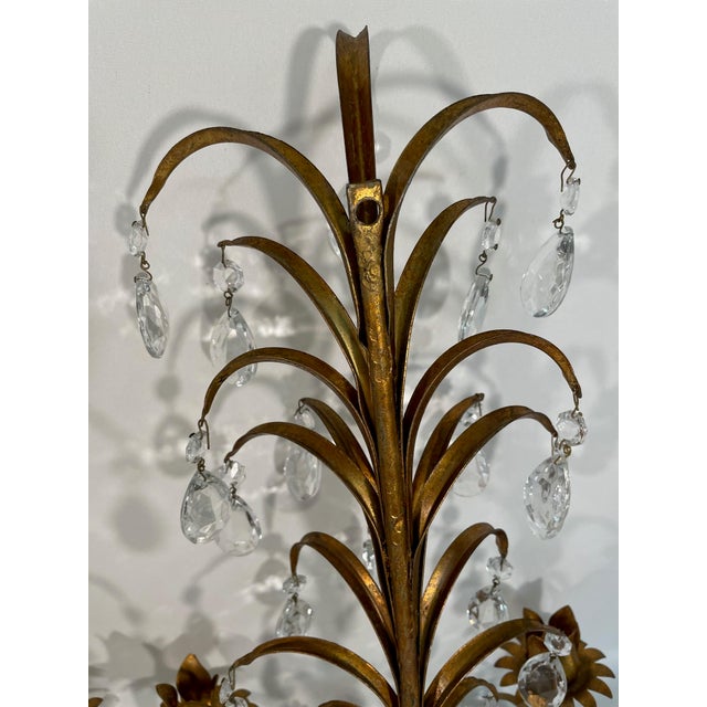 Vintage 19.5" Italian Tole and Crystals Candle Sconces - A Pair For Sale - Image 9 of 17