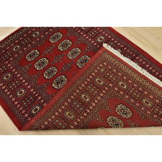 Bokhara Rug 4’2” X 6’2” Red Wool Tribal Hand-Knotted Oriental Carpet For Sale - Image 10 of 11