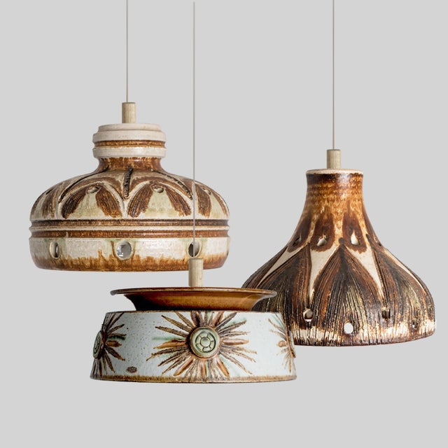 Flat Round Brown Ceramic Pendant Light, Denmark, 1970 For Sale - Image 16 of 17