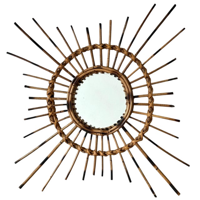 Mid-Century Modern Vintage Rattan Sun Mirror, 1950s For Sale - Image 3 of 8