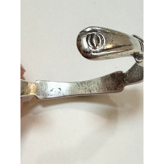 Vintage Southwestern Native American Style Sterling Silver Turquoise Cuff Bracelet – Hand-Chiseled Ingot Style For Sale - Image 10 of 10