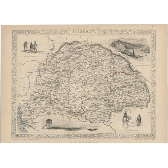 Mid 19th Century Engraved Map of Hungary with Decorative Vignettes, 1851 For Sale - Image 5 of 5