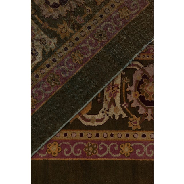 Brown Antique Amritsar Rug in Greenish-Brown, Pink & Gold Medallion With Pictorials For Sale - Image 8 of 8