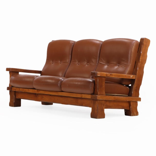 Brutalist A French Heavy Oak Brutalist Style Open Arm Sofa, C. 1960. For Sale - Image 3 of 5