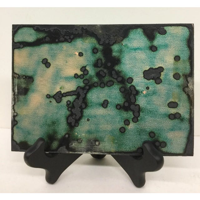 Artisan Copper Painting With Rosewood Stand For Sale - Image 10 of 11