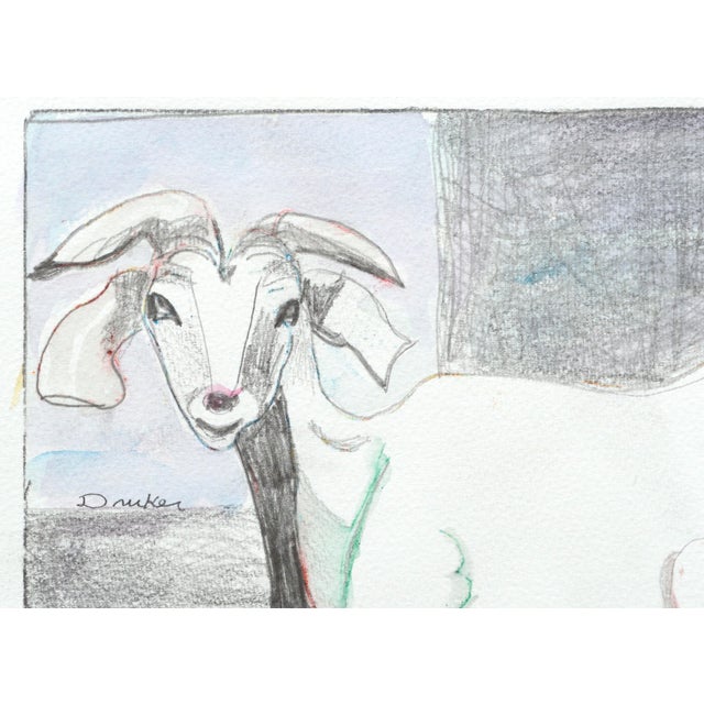 Early 21st Century Karen Druker "Six Goats" Contemporary Watercolor and Pencil on Paper Circa 2010 For Sale - Image 5 of 5