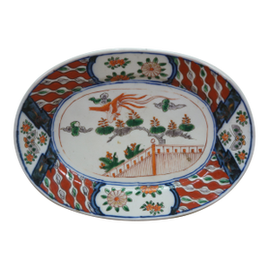 Antique Japanese Famille Verte Porcelain Imperial Phoenix Oval Serving Platter 10"