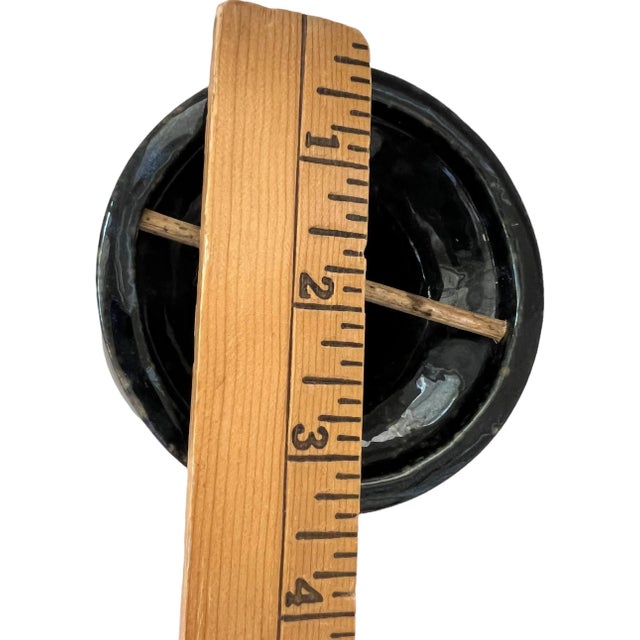 50s Mid Century Black Ceramic Glazed Japanese Ikebana Flower Vase Vintage For Sale - Image 9 of 11