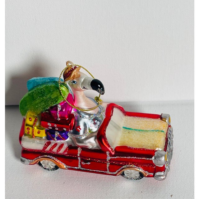 1970s Vintage Florida Flamingo Christmas Ornament Glass For Sale - Image 5 of 5