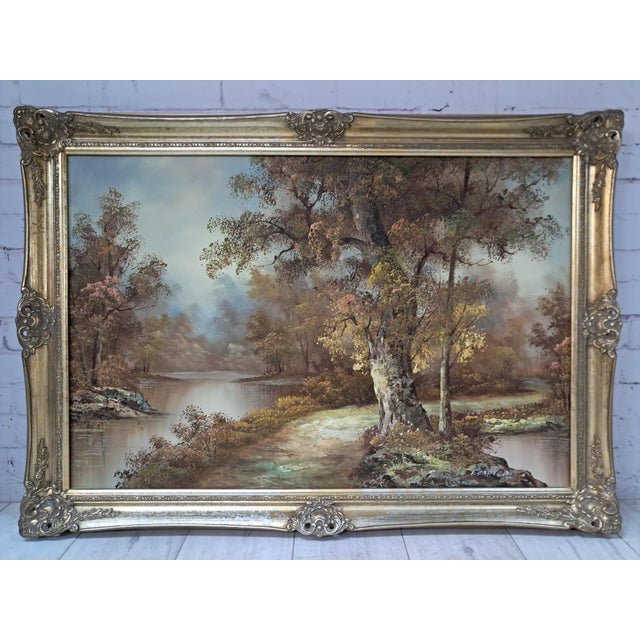 Large Vintage Landscape, Woodland, Oil Painting on Canvas, Gold Wood Frame, I Cafieri For Sale - Image 9 of 18