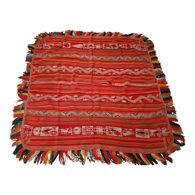 1960s Antique Andean Handwoven Wool Poncho Textile – Folk Art & Wall Décor For Sale
