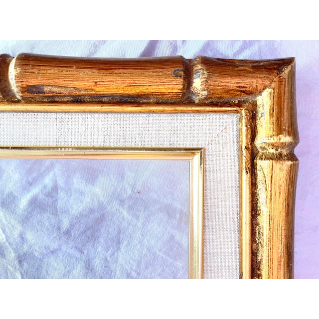 Wood 1950s Giltwood Bamboo-Style Linen Wood Picture Frame For Sale - Image 7 of 13