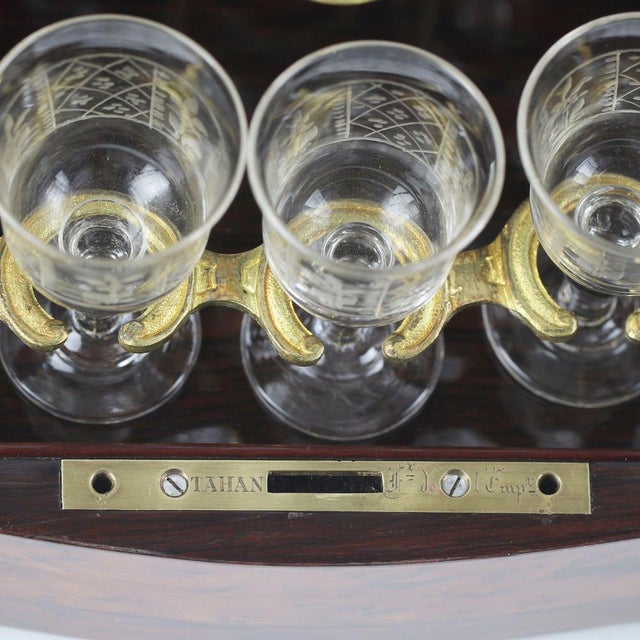 Vintage Napoleon III French Liquor Bar in Burl Veneer Box from Maison Tahan, Set of 18 For Sale - Image 3 of 9