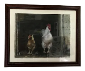 Rooster & Hen, Original Pastel Painting, by Van Ness