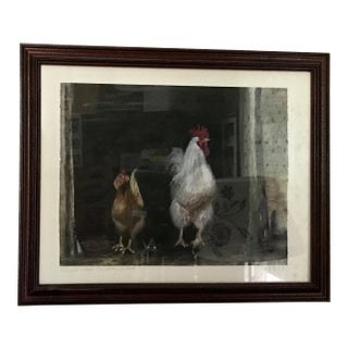 Rooster, Hen, Original Pastel Painting, by Van Ness For Sale