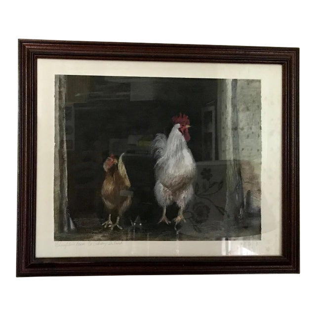 Rooster, Hen, Original Pastel Painting, by Van Ness For Sale