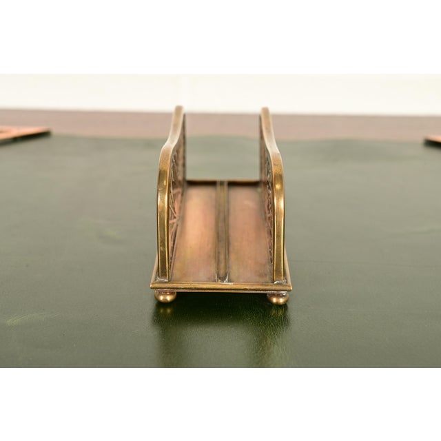 Tiffany Studios New York Pine Needle Bronze Doré and Favrile Slag Glass Letter Rack For Sale In South Bend - Image 6 of 11