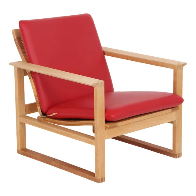 Model 2256 Armchair in Oak and with Red Cowhide by Børge Mogensen for for Fredericia For Sale