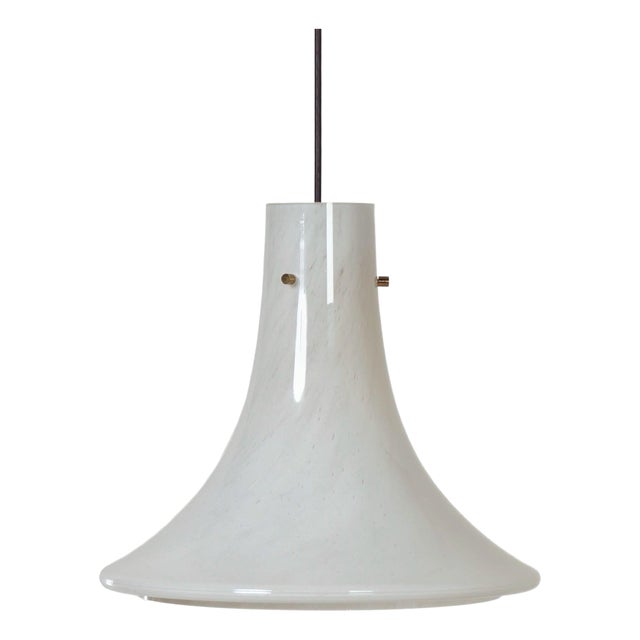 Model L4233 Pendant Lamp in Mouth-Blown Cloudy Opal Glass with Brass Fixture from Glashütte Limburg, 1970s For Sale
