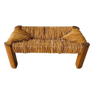 Mid-Century Modern Ottoman in Teak and Rattan, 1960s For Sale