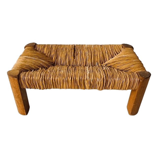 Mid-Century Modern Ottoman in Teak and Rattan, 1960s For Sale