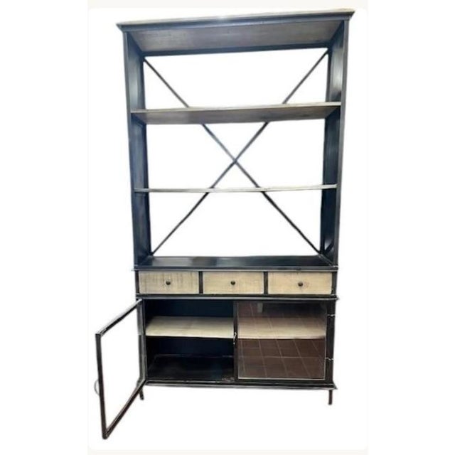 Add stylish storage to the living room, dining room, office, or retail display with this industrial teak wood bookcase or...