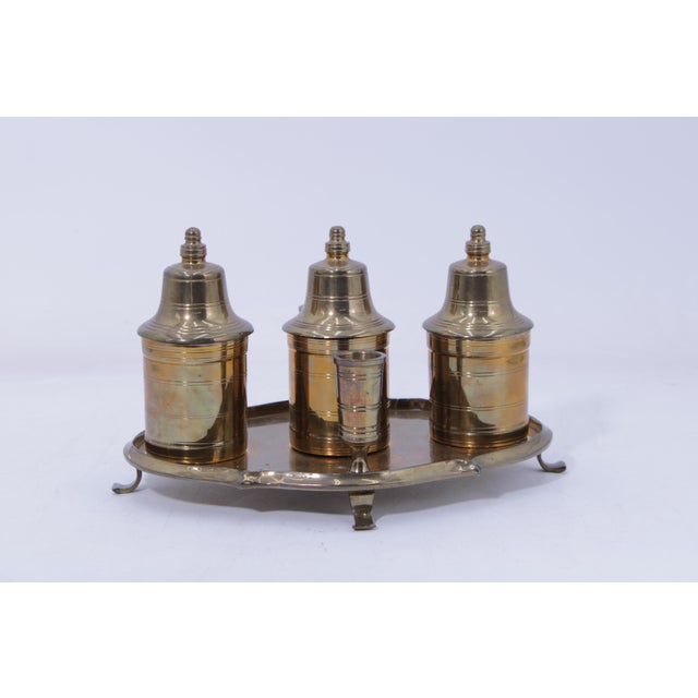 1980s 1980s Mottahedeh Winterthur Brass Inkwell Standish Set W. Candle Holder For Sale - Image 5 of 13