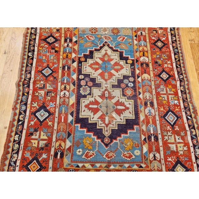 19th Century Anatolian Village Area Rug, Handwoven, Purple & Turquoise, 4' x 6' For Sale - Image 9 of 15
