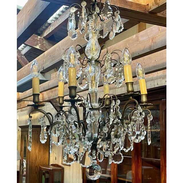 Metal Early 20th Century Six-Light Chandelier in Bronze and Cut Crystal For Sale - Image 7 of 16