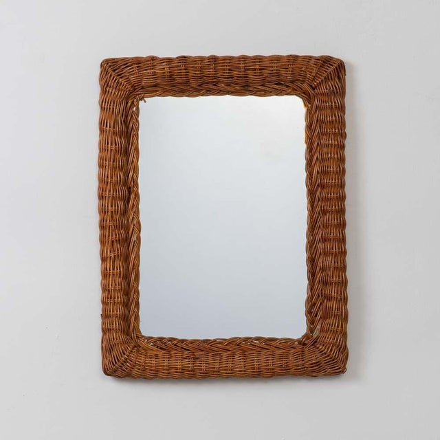 1960s French Wicker Mirror For Sale