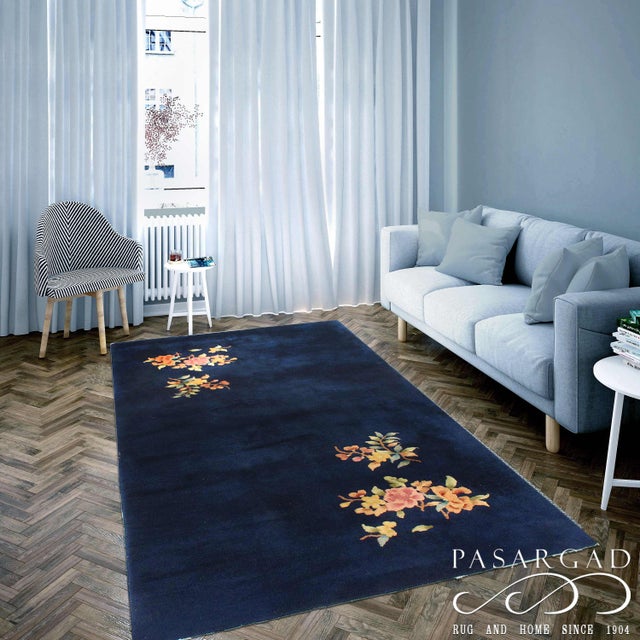 Pasargad DC Navy Blue Antique Chinese Art Deco Rug For Sale - Image 4 of 4