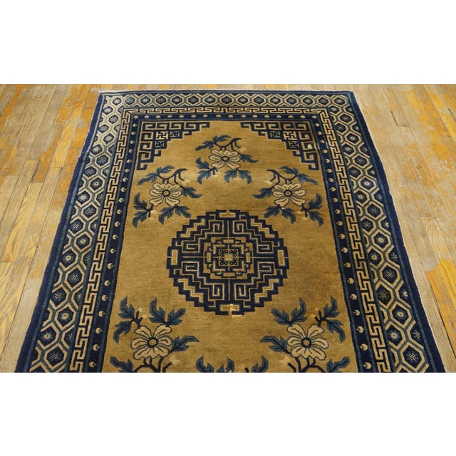 1920s Tan Camel Medallion Traditional Antique Chinese Baotou Carpet 4' X 6'2'' Knotted Wool Rug For Sale - Image 4 of 9