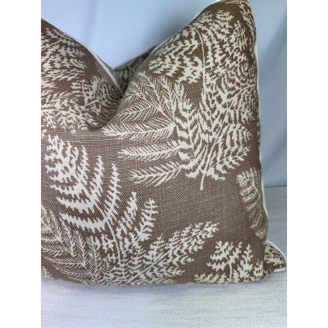 Custom pair of 22" pillows covered in Jane Shelton "Fernwood" linen fabric in light brown and cream. These pillows are...