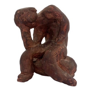 Mid-Century Abstract Clay Sculpture of Thinking Man For Sale
