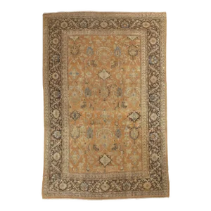 Antique Persian Sultanabad Carpet, Handmade Oriental Rug, Brown, Peach Soft Blue
