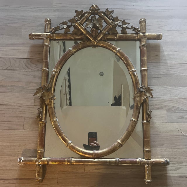 19th Century French Giltwood Mirror With Bamboo and Ivy Detail For Sale - Image 4 of 12
