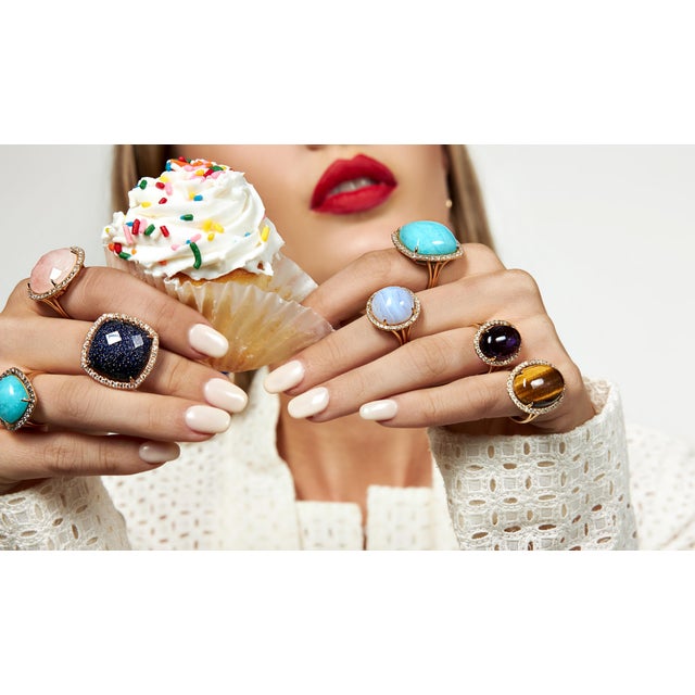 Golden Oval Tiger's Eye Cabochon Diamond Halo Cocktail 14 Karat Yellow Gold Ring, Size 7 For Sale - Image 13 of 15