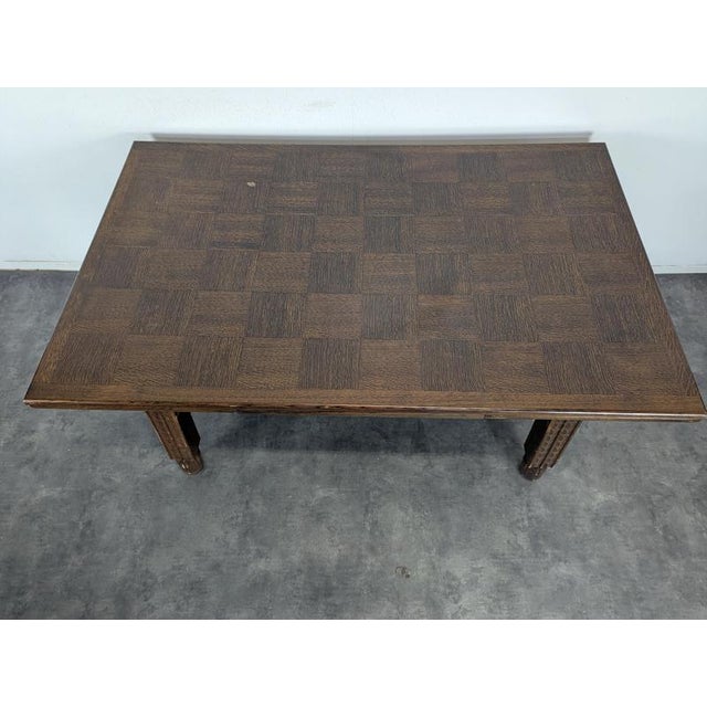 Art Deco Extendable Oak Table with Checkerboard Top in the style of Charles Dudouyt, 1930s For Sale - Image 4 of 12