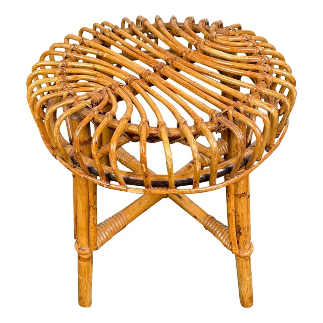 Mid-Century Modern Bamboo Rattan Stool, Italy, 1960s For Sale