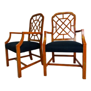 Mid Century Hand Painted Decorator Chinoiserie Armchairs/a Pair.