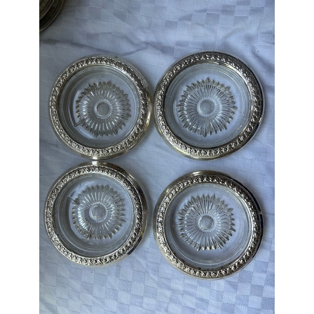 Late 19th Century Set of 8 Sterling Silver Rimmed Glass Coasters For Sale - Image 5 of 11