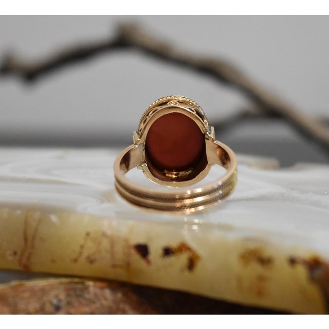 Metal 1930s 14k Yellow Gold Carnelain Soldier Warrior Intaglio Signet Ring Sz 10.25 For Sale - Image 7 of 17