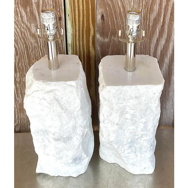 Mid 20th Century Vintage Boho Cut Marble Lamps - a Pair For Sale - Image 5 of 6