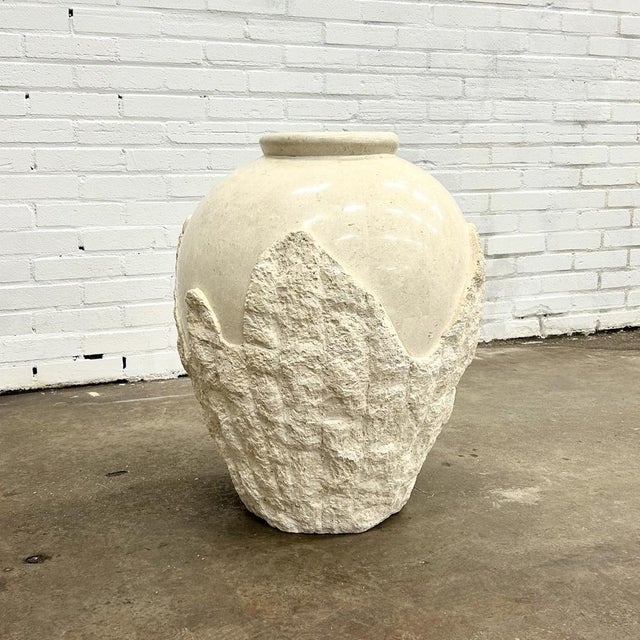 Beige Large Vintage Mactan Stone Tessellated Floor Vase For Sale - Image 8 of 8