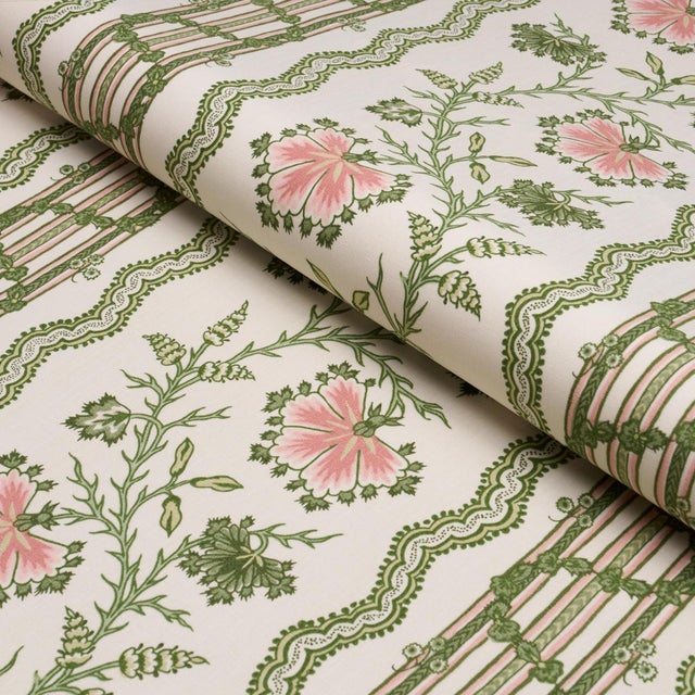 Contemporary Schumacher Parvati Floral Stripe Fabric In Petal For Sale - Image 3 of 4