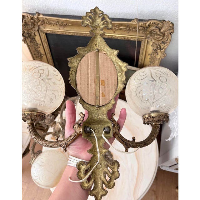 Bronze Vintage French Rococo Style Double-Arm Wall Sconces - Pair For Sale - Image 8 of 10