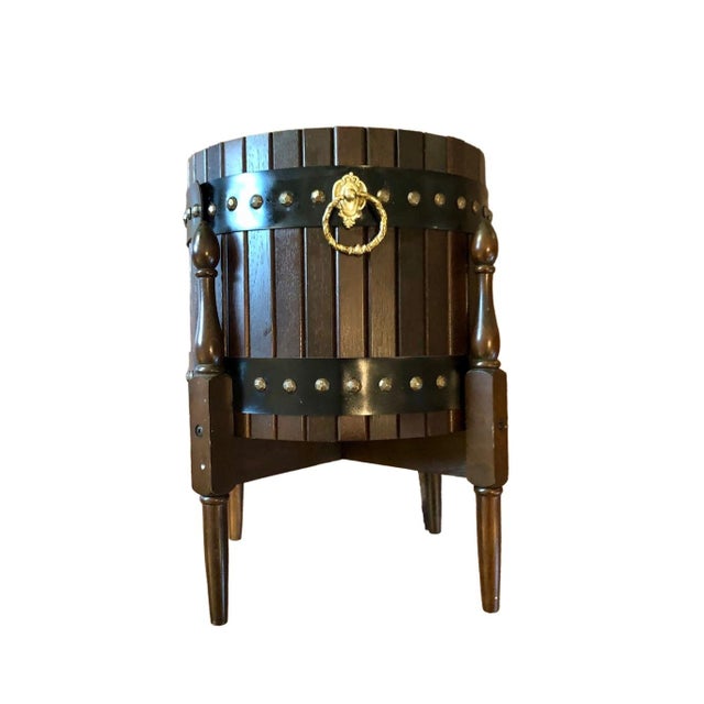 Japanese Vintage Mid Century Elevated Barrel Planter Pot by Karimoku For Sale - Image 3 of 9