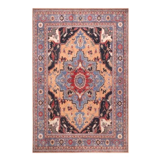 Rustic Kazak Orange/Blue Wool Rug - 8'1''x10'0'' For Sale