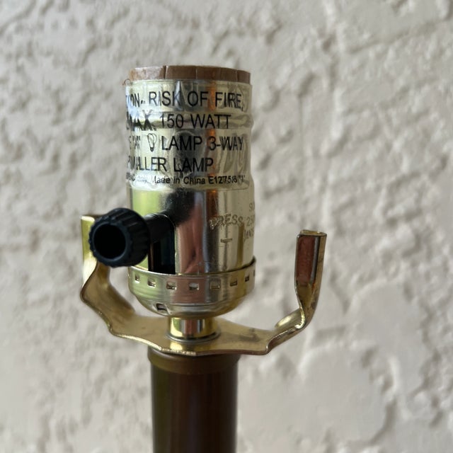 Pair of 1990s Tall Ribbed Frosted Glass and Brushed Bronze Table Lamps For Sale - Image 9 of 10