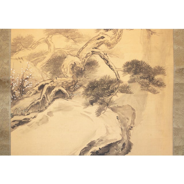 "Rising Sun and Pine Tree" by Miyata Jisen, Early Showa Japanese Scroll Painting For Sale In Dallas - Image 6 of 14